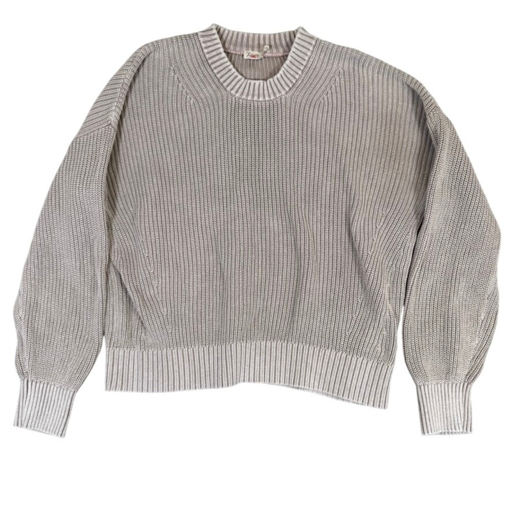 Faherty Brand Womens XL Shaker Stitch Chunky Knit Cotton Sweater Taupe Grey
